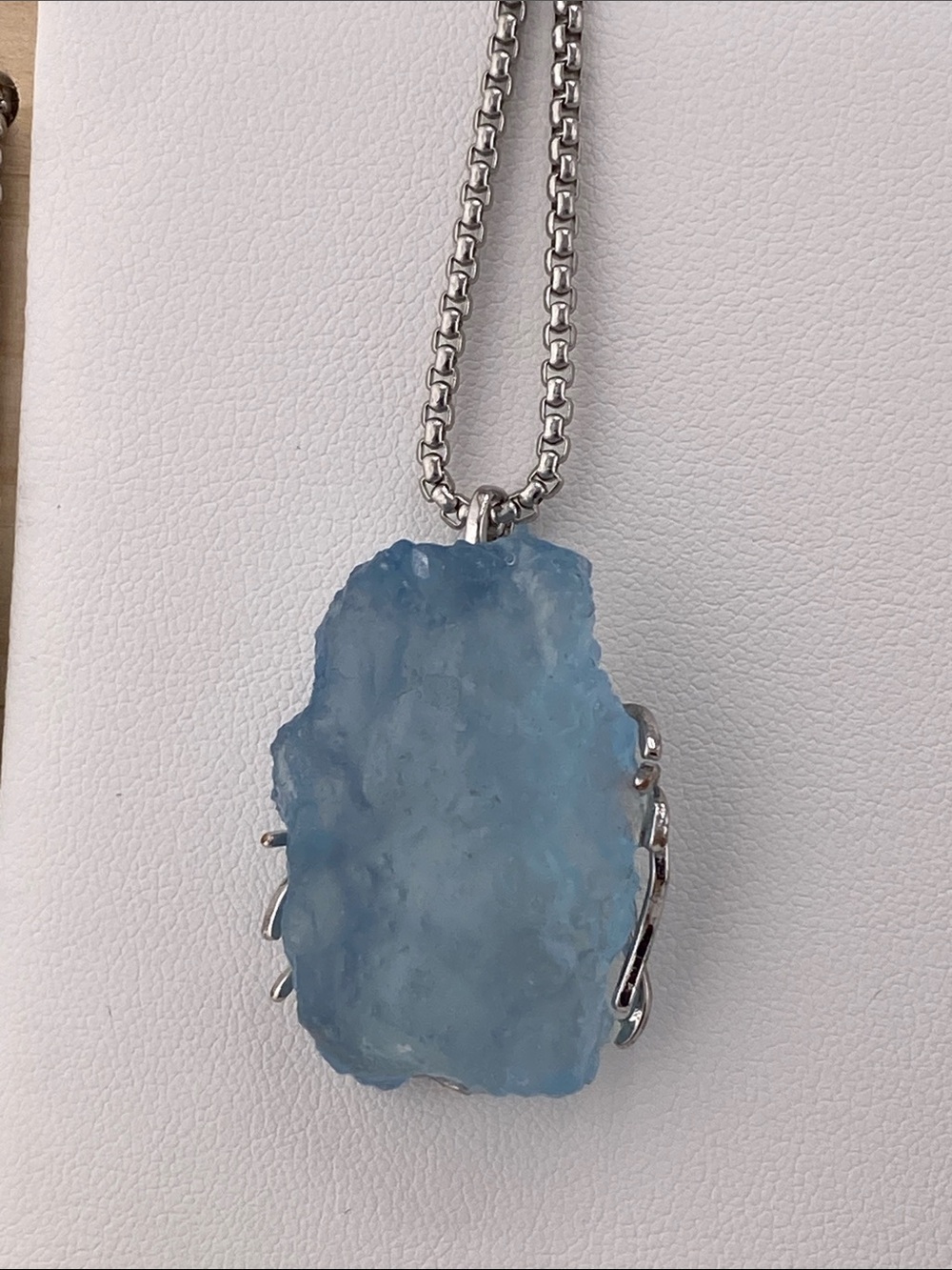 Natural Raw Aquamarine Crystal Pendant Necklace - Silver - The Gem Studio